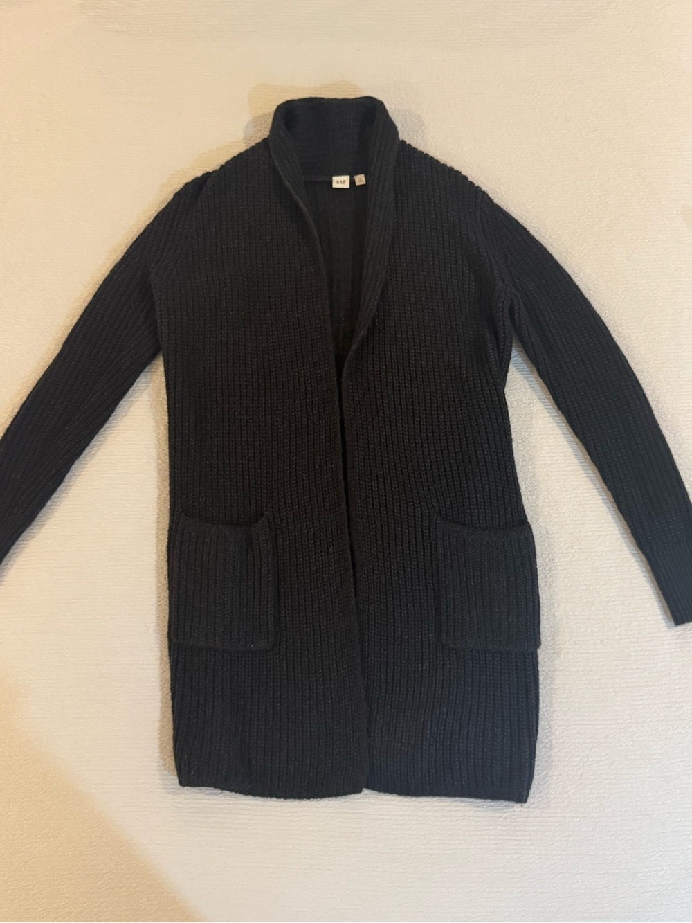 GAP Black Ribbed Open-Front Cardigan with Patch Pockets
